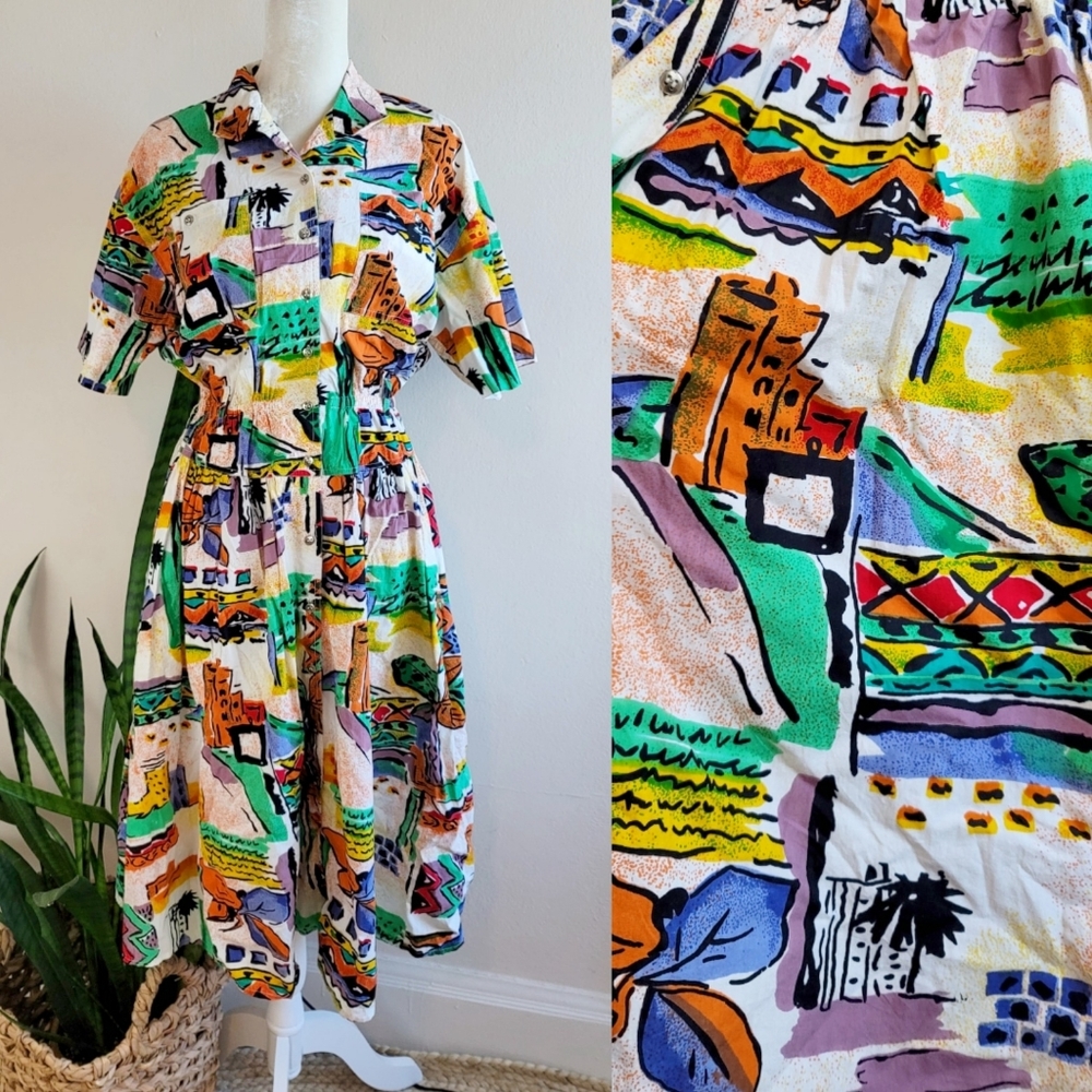 VTG 80s Together! Southwestern Print Midi Dress